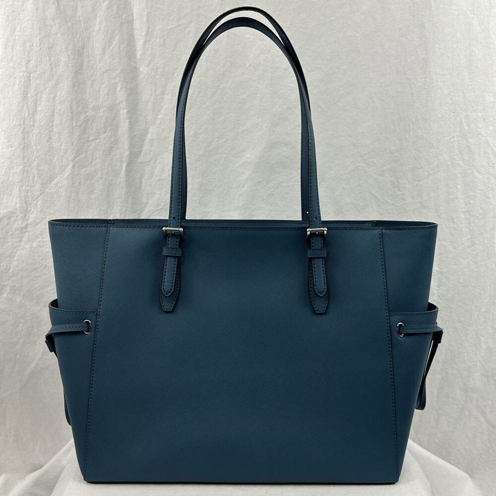 Michael Kors Gilly Drawstring Blue Tote Bag Large Travel Designer Summer Classic - Picture 2 of 12